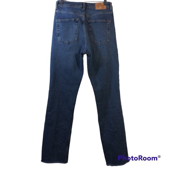 Zara Blue High Rise Button Fly Raw Hem Jeans Size 4 - Picture 2 of 8